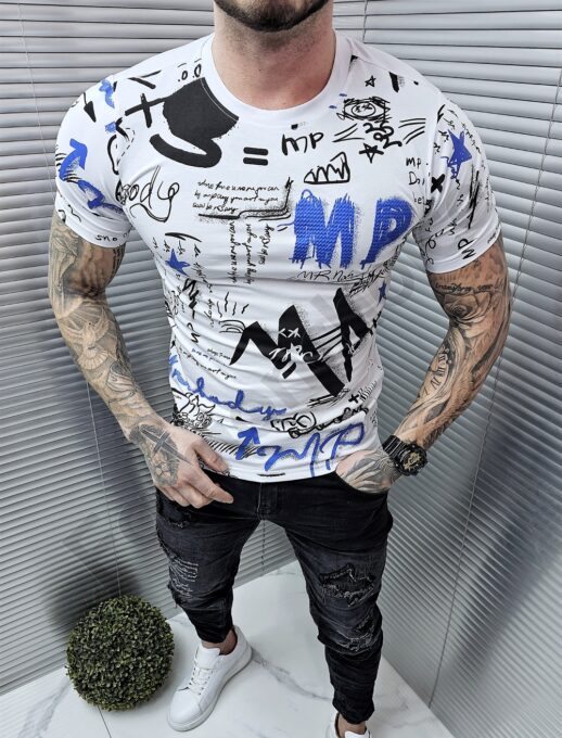 Ανδρικό T-shirt με επιγραφές-λευκό-κωδ 6231-1