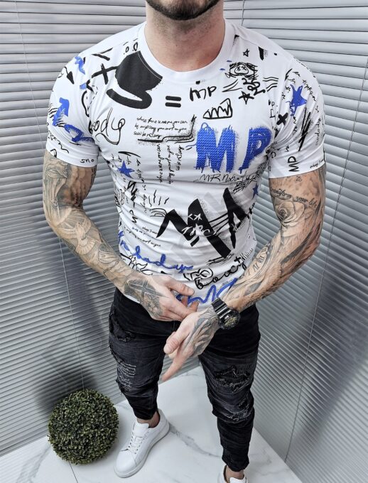 Ανδρικό T-shirt με επιγραφές-λευκό-κωδ 6231-1