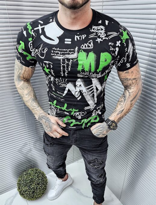 Ανδρικό T-shirt με επιγραφές-μαύρο-κωδ 6231