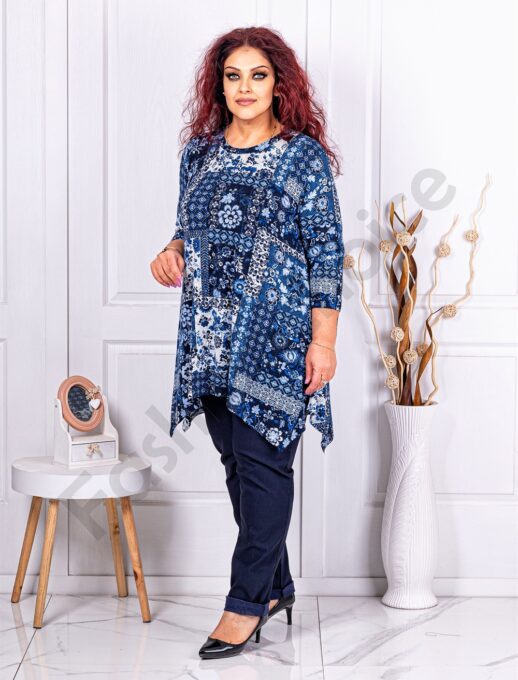 Plus size ασύμμετρη τουνίκ με φλοράλ σχέδιο-κωδ 24347-4