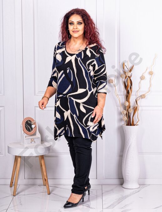 Plus size ασύμμετρη τουνίκ με σχέδια-μαύρο-κωδ 24100-1