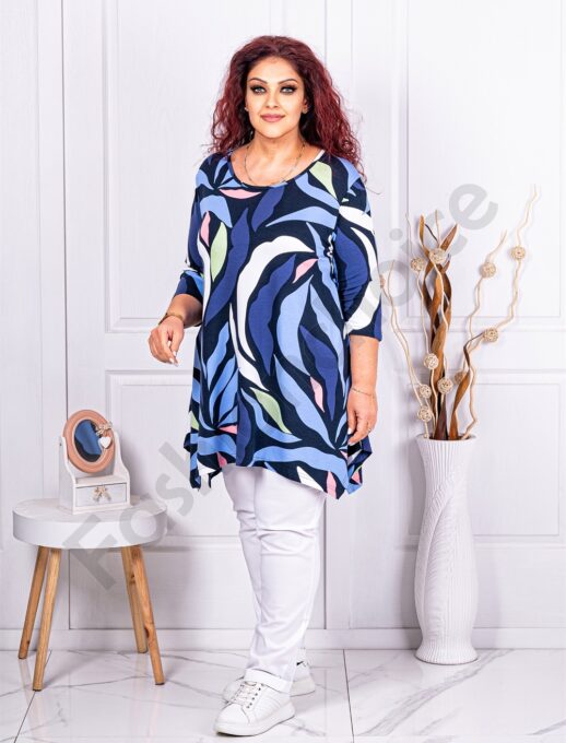 Plus size ασύμμετρη τουνίκ με σχέδια-μπλε-κωδ 24100-2