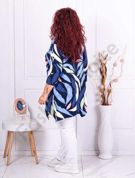 Plus size ασύμμετρη τουνίκ με σχέδια-μπλε-κωδ 24100-2