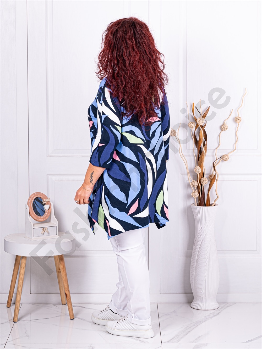 Plus size ασύμμετρη τουνίκ με σχέδια-μπλε-κωδ 24100-2
