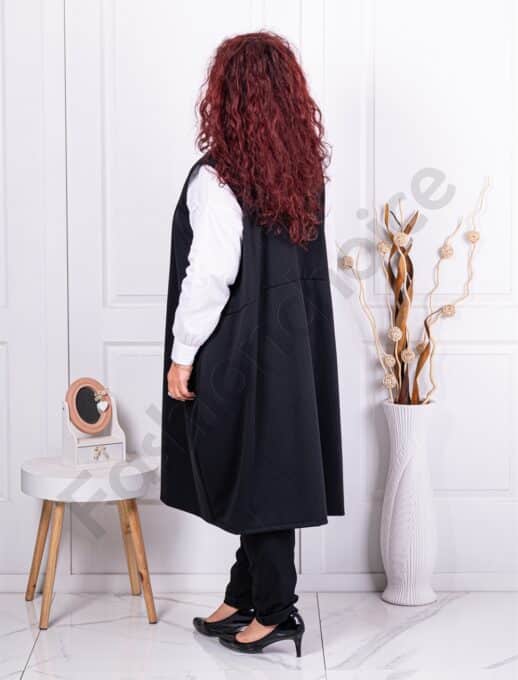 Plus size μακρύ γιλέκο με τσέπες-μαύρο-κωδ 2981