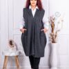 Plus size μακρύ γιλέκο με τσέπες-γκρι-κωδ 2981-1