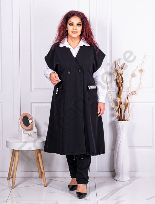 Plus size μακρύ γιλέκο με τσέπες-κωδ 3025