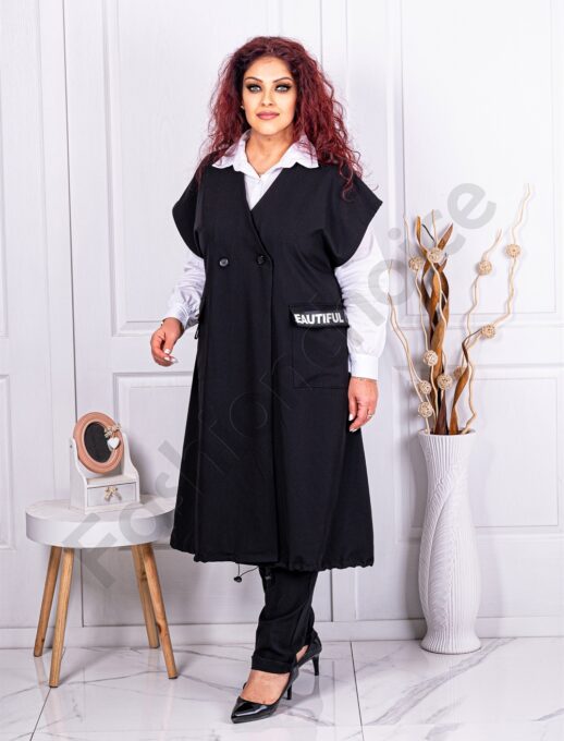 Plus size μακρύ γιλέκο με τσέπες-κωδ 3025