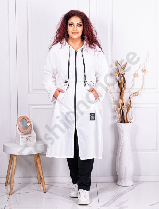 Plus size καμπαρντίνα απο τεχνικό ύφασμα-λευκό-κωδ 9829-2