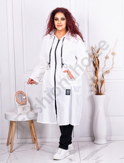 Plus size καμπαρντίνα απο τεχνικό ύφασμα-λευκό-κωδ 9829-2
