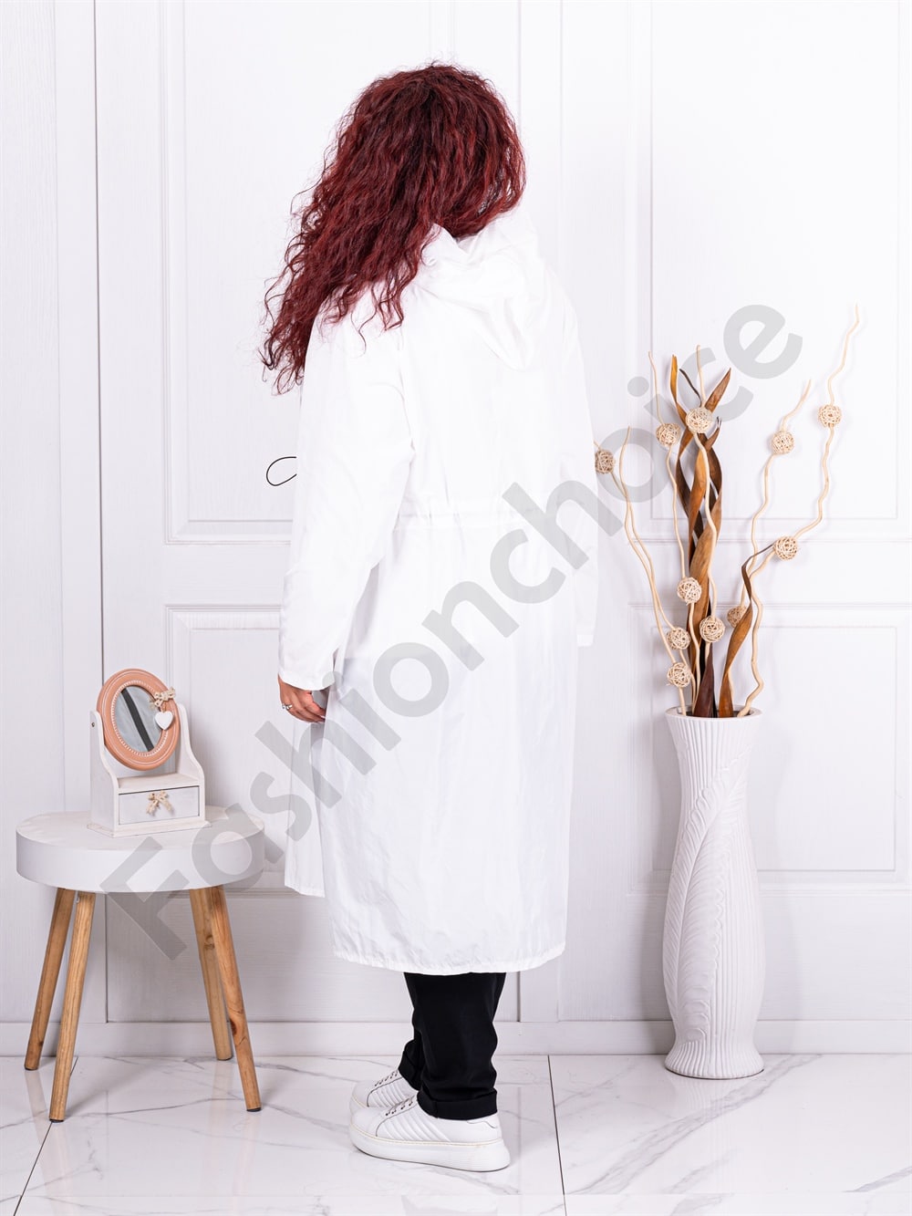 Plus size καμπαρντίνα απο τεχνικό ύφασμα-λευκό-κωδ 9829-2