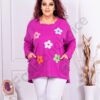 Plus size φλοράλ μπλούζα με τσέπες-ματζέντα-κωδ 9854-2
