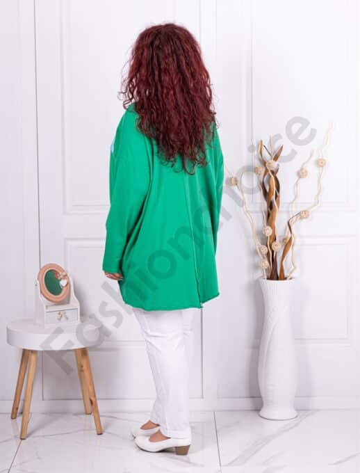 Plus size φλοράλ μπλούζα με τσέπες-πράσινο-κωδ 9854-1