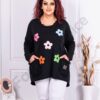 Plus size φλοράλ μπλούζα με τσέπες-μαύρο-κωδ 9854