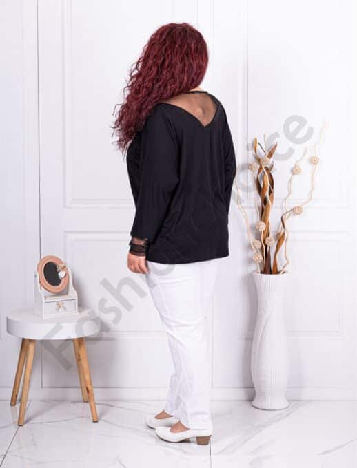 Plus size μπλούζα με τούλι ντεκολτέ και στρας-κωδ 473