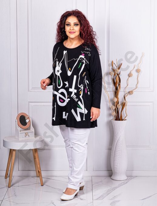 Plus size τουνίκ με Art ντεσέν γράμματα-κωδ 427