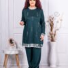 Plus size σετ μπλούζα-παντελόνα με στρας-πράσινο σκούρο-κωδ 361-1