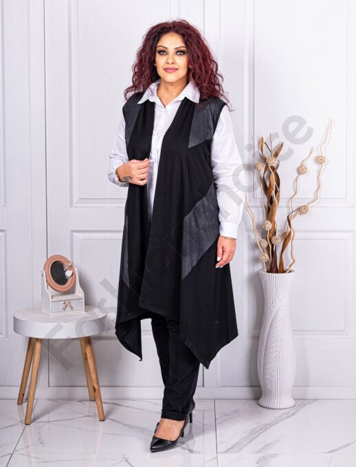 Plus size μακρύ ασύμμετρο γιλέκο-μαύρο-κωδ 403