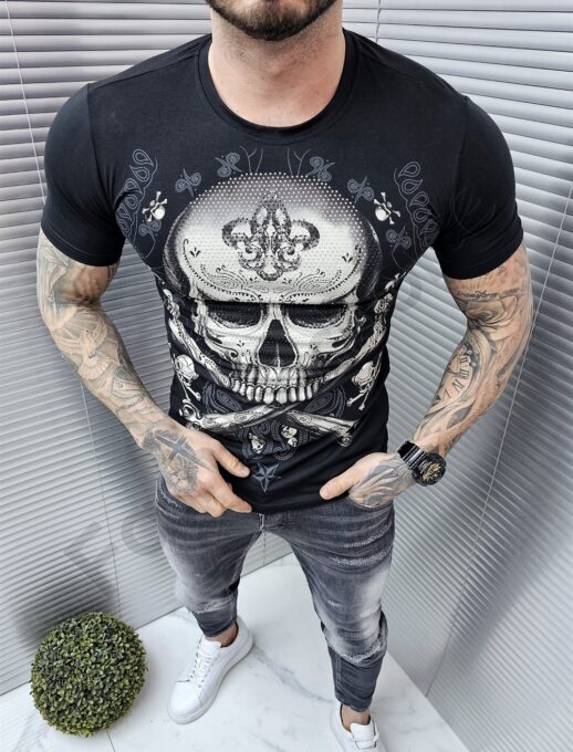 Ανδρικό T-shirt με τύπωμα νεκροκεφαλή-κωδ 9555