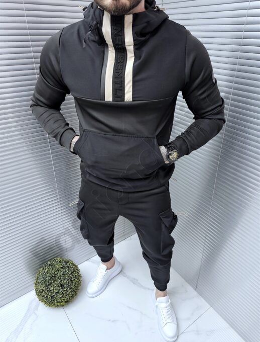 Ανδρικό σετ φόρμες hoodie-μαύρο/μπεζ-κωδ 247103-1