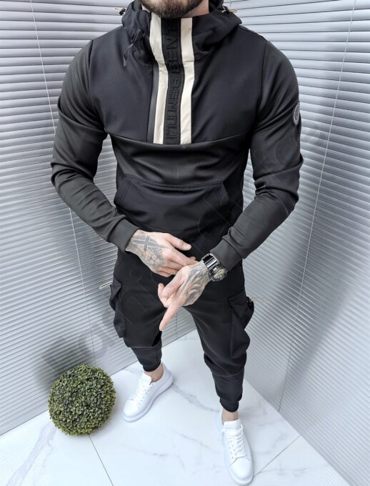 Ανδρικό σετ φόρμες hoodie-μαύρο/μπεζ-κωδ 247103-1
