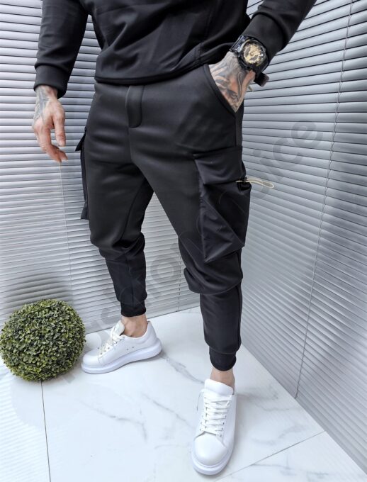 Ανδρικό σετ φόρμες hoodie-μαύρο/μπεζ-κωδ 247103-1