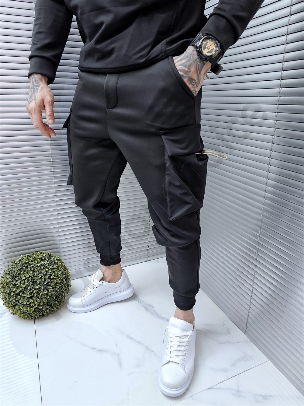 Ανδρικό σετ φόρμες hoodie-μαύρο/μπεζ-κωδ 247103-1