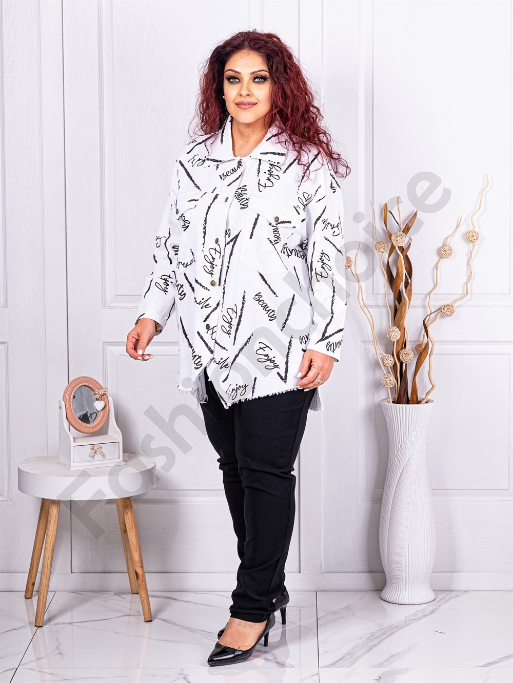 Plus size jacket σε λευκό denim-κωδ 10025-8