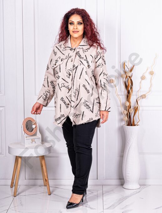 Plus size jacket σε μπεζ denim-κωδ 10025-7