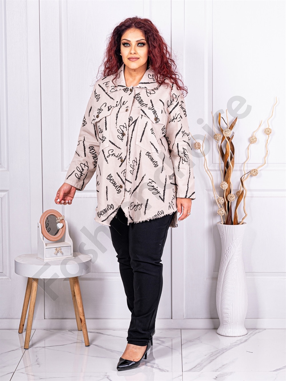 Plus size jacket σε μπεζ denim-κωδ 10025-7