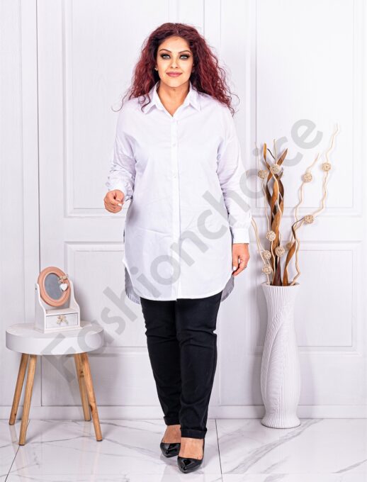 Plus size πουκάμισο με πλαϊνά ανοίγματα-λευκό-κωδ 2889