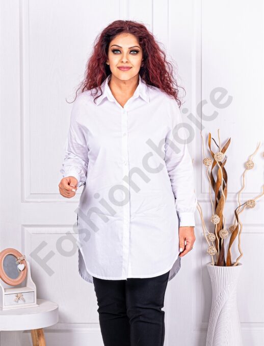 Plus size πουκάμισο με πλαϊνά ανοίγματα-λευκό-κωδ 2889