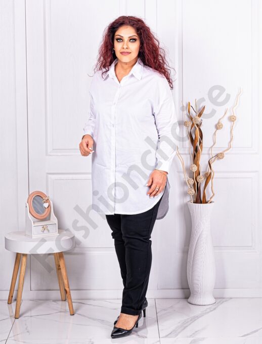 Plus size πουκάμισο με πλαϊνά ανοίγματα-λευκό-κωδ 2889