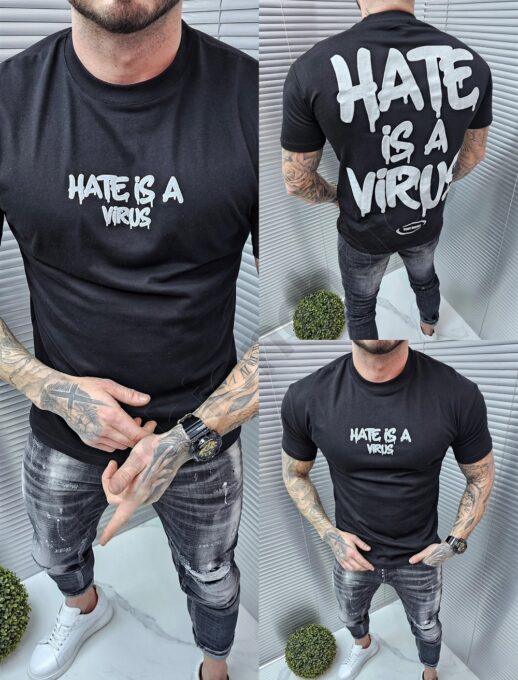 Ανδρικό T-shirt με τύπωμα Hate is a virus-μαύρο-κωδ 241350-5