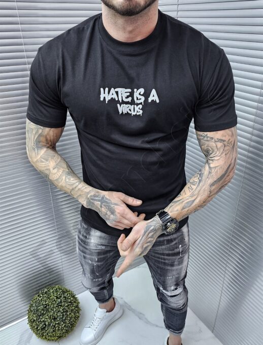 Ανδρικό T-shirt με τύπωμα Hate is a virus-μαύρο-κωδ 241350-5