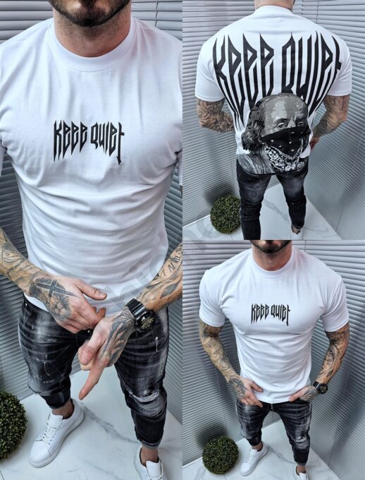 Ανδρικό T-shirt με τύπωμα Keep quiet-λευκό-κωδ 241350-27