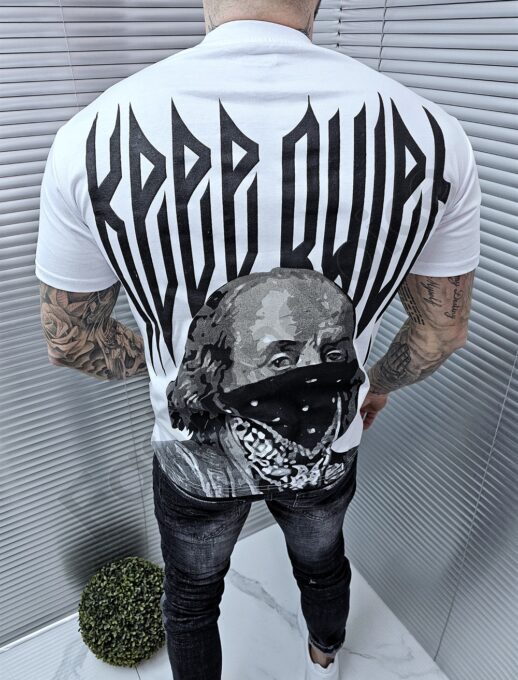 Ανδρικό T-shirt με τύπωμα Keep quiet-λευκό-κωδ 241350-27