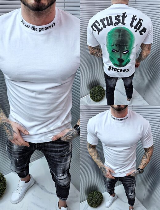 Ανδρικό T-shirt με τύπωμα στη πλάτη-λευκό-κωδ 241350-30