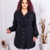 Plus size πουκάμισο με βολάν μπροστά-μαύρο-κωδ 3205
