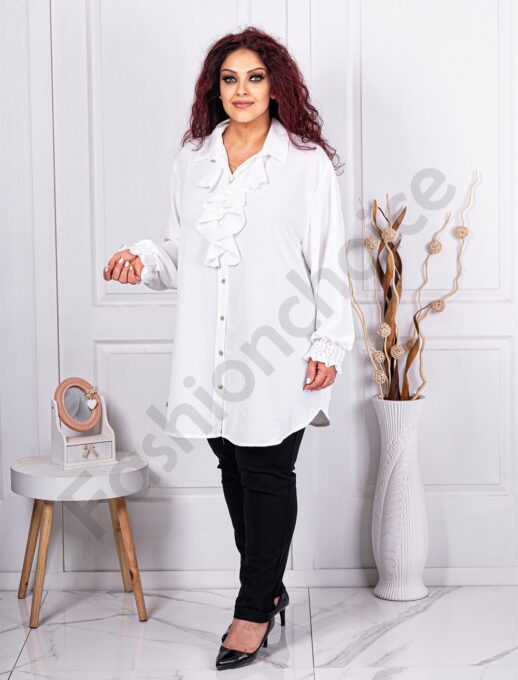Plus size πουκάμισο με βολάν μπροστά-λευκό-κωδ 3205-2