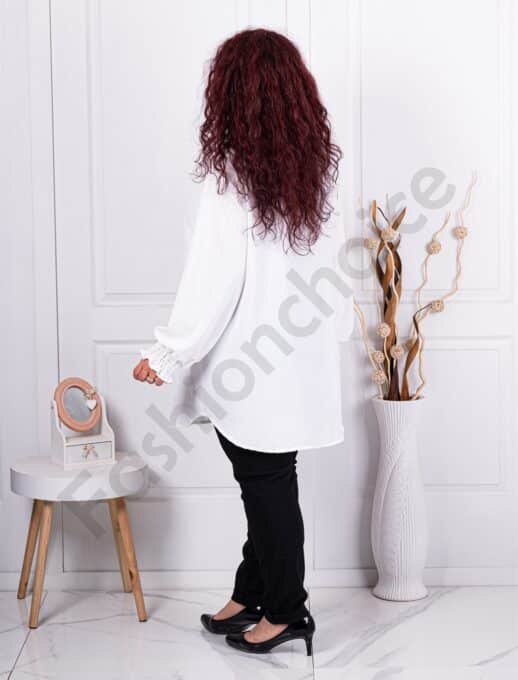 Plus size πουκάμισο με βολάν μπροστά-λευκό-κωδ 3205-2