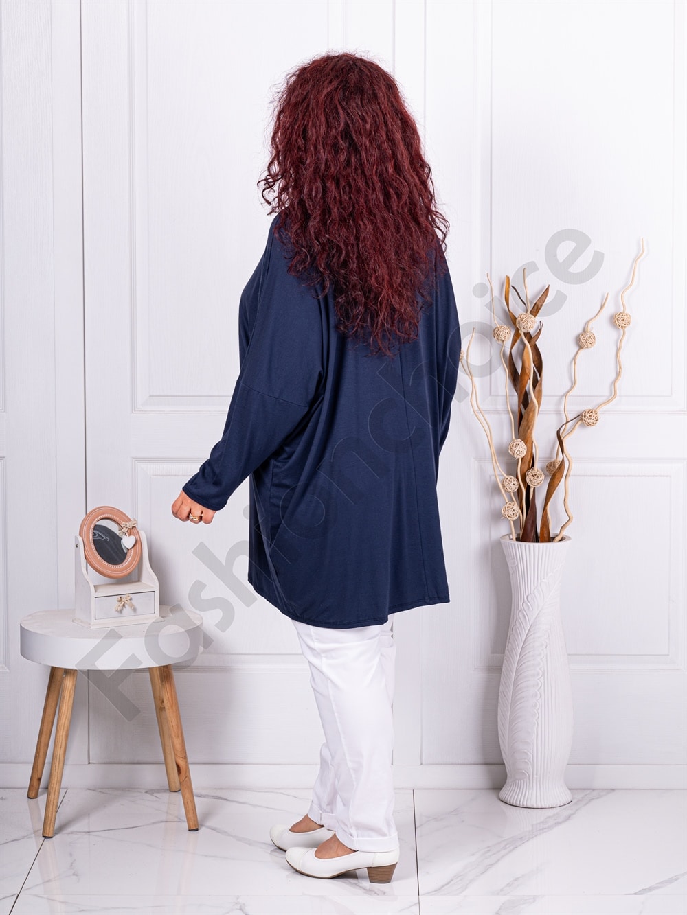 Plus size τουνίκ V λαιμόκοψη με Арт τύπωμα-μπλε-κωδ 1278-4