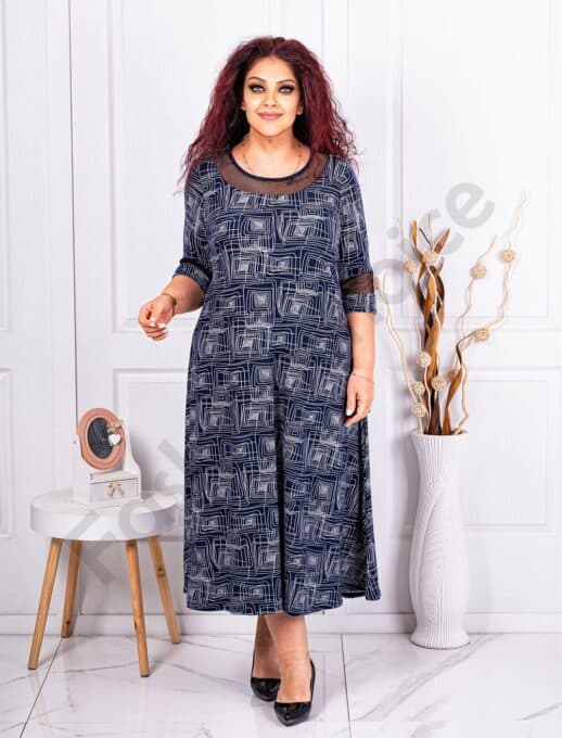 Plus size φόρεμα με γεωμετρικά σχήματα-μπλε-κωδ 1354-1
