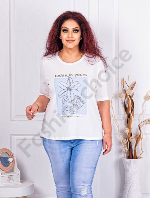 Plus size μπλούζα σε λευκό με τύπωμα-κωδ 813421