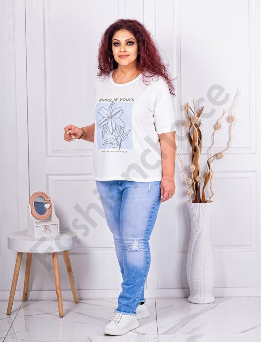 Plus size μπλούζα σε λευκό με τύπωμα-κωδ 813421