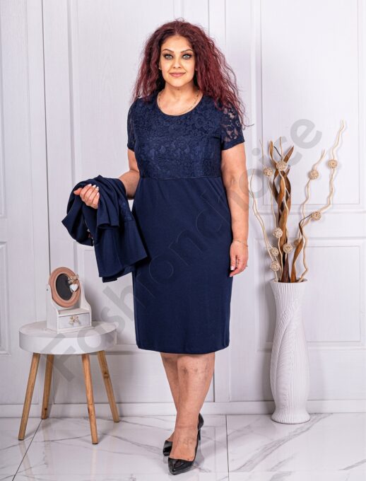 Plus size σετ σακάκι και φόρεμα-σκούρο μπλε-κωδ 24100-4