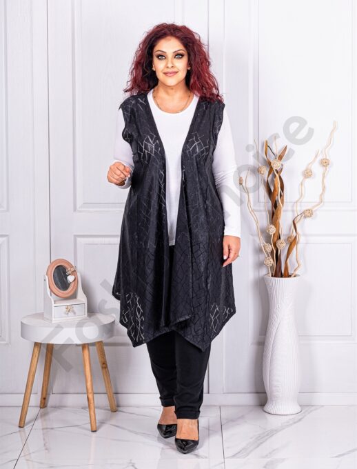 Plus size μακρύ ασύμμετρο γιλέκο σε συνδυασμό υφασμάτων-κωδ 24646-1