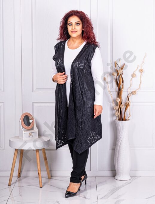 Plus size μακρύ ασύμμετρο γιλέκο σε συνδυασμό υφασμάτων-κωδ 24646-1