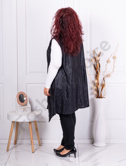 Plus size μακρύ ασύμμετρο γιλέκο σε συνδυασμό υφασμάτων-κωδ 24646-1