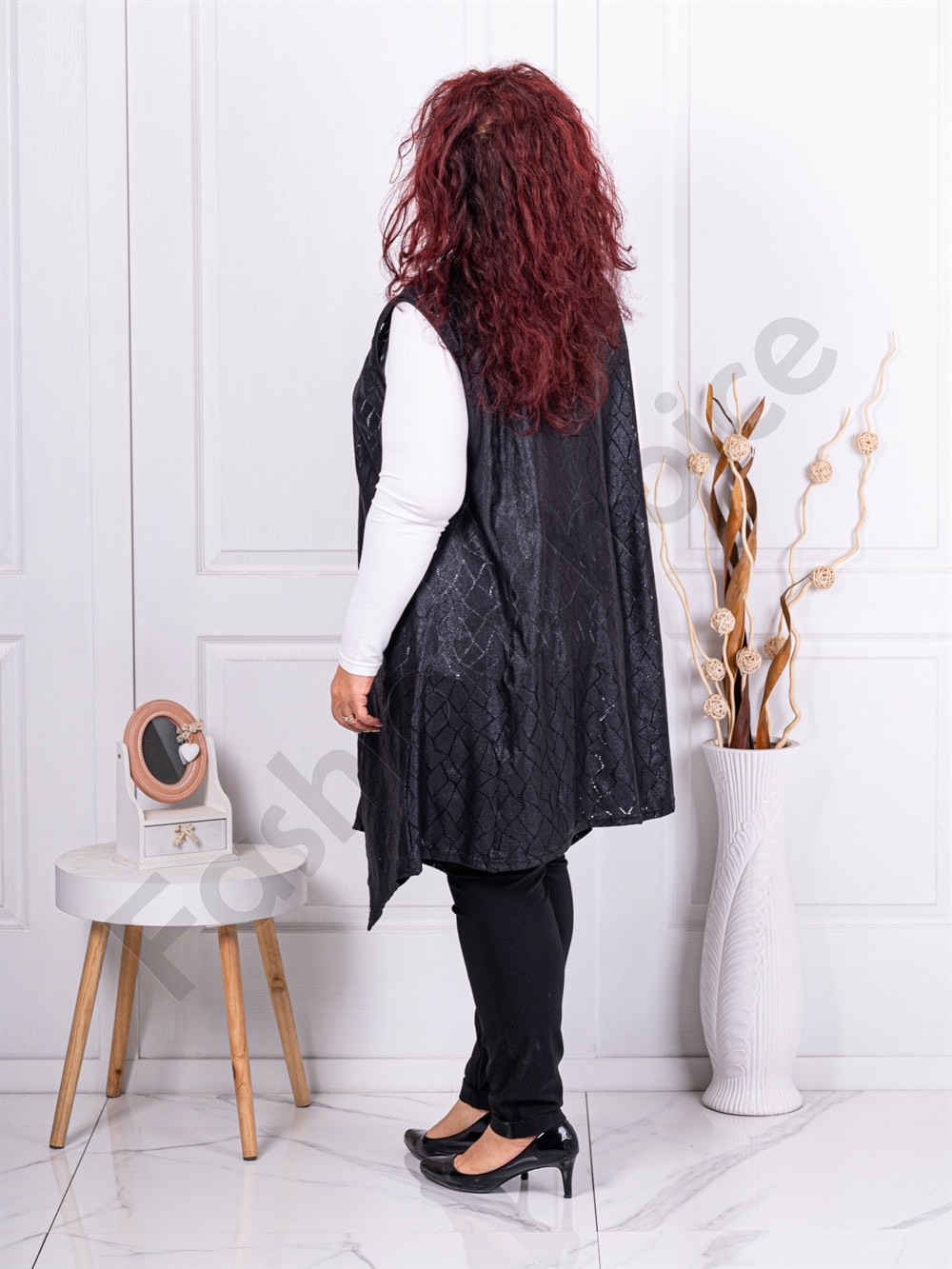 Plus size μακρύ ασύμμετρο γιλέκο σε συνδυασμό υφασμάτων-κωδ 24646-1